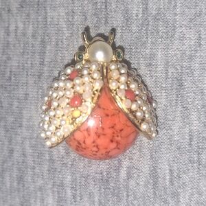Vintage Hattie. CARNEGIE CORAL LADYBUG BROOCH